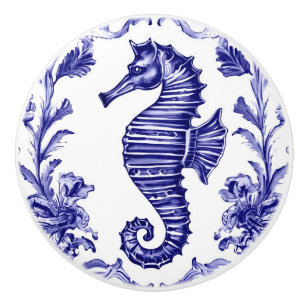 Seepferd Navy Blue and White Sea Beach House Keramikknauf
