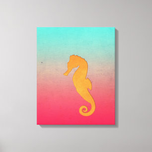 Seepferd Orange Silhouette Einfaches Wassersportze Leinwanddruck