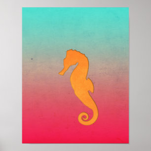 Seepferd Orange Silhouette Einfaches Wassersportze Poster