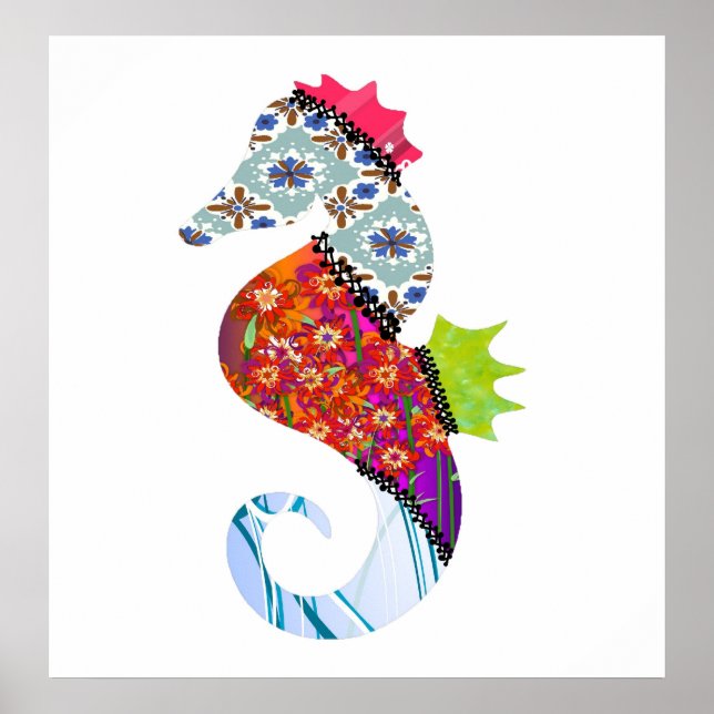 Seepferd-Patchwork-Pet Drucken Poster (Vorne)