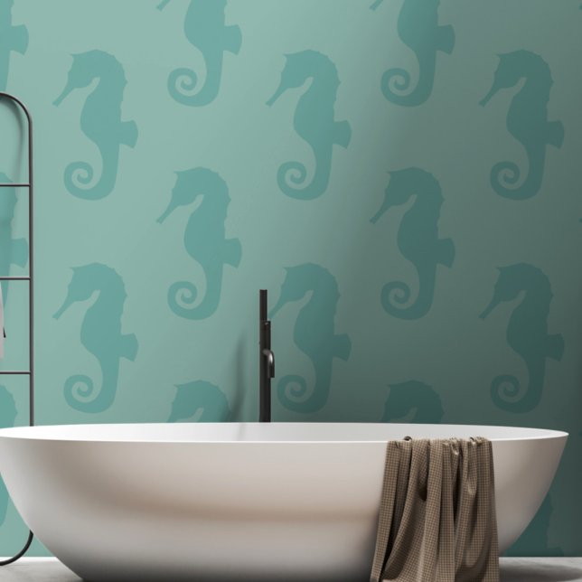 Seepferd Pattern Nautic Sea Green Tapete (Seahorse wallpaper just for you)