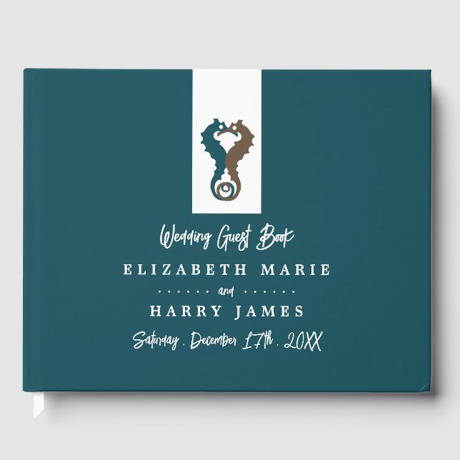 Seepferd Romance, Beach Wedding Gästebuch (Vorderseite)