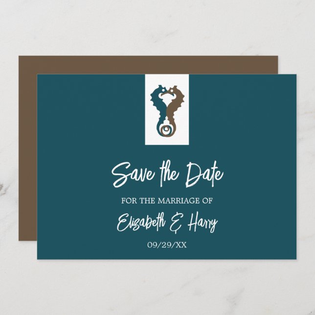 Seepferd Romance, Beach Wedding Save The Date (Vorne/Hinten)