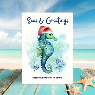 Seepferd Santa Seas & Greetings Nautische Weihnach Feiertagskarte
