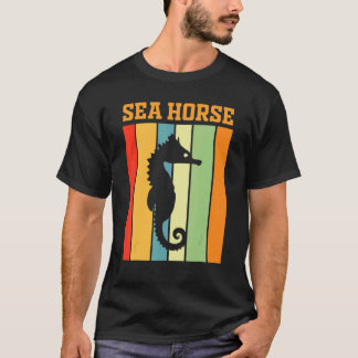 Seepferd-Schatten-Silhouette in Retrofarben T-Shirt