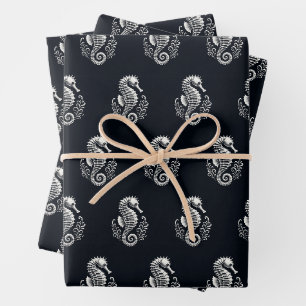 Seepferd Schwarz/Weiß Geschenkpapier Set
