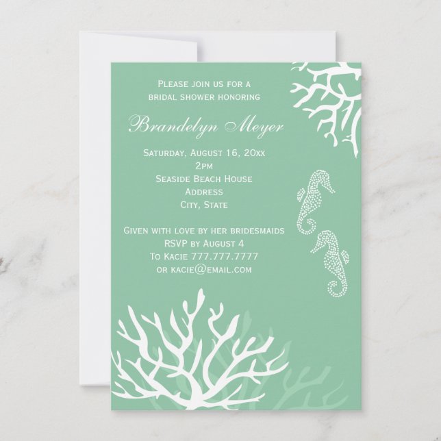 Seepferd Seafoam Coral Reef Hochzeiten Einladung (Vorderseite)
