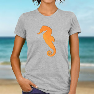 Seepferd Silhouette Orange Einfache Wasserversorgu T-Shirt