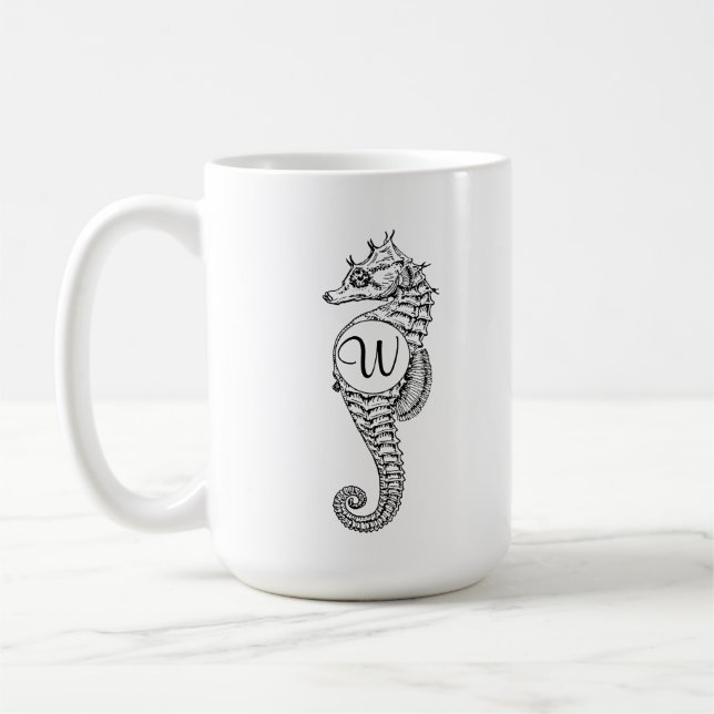 Seepferd-Skizze-Initialen-Tasse Kaffeetasse (Links)