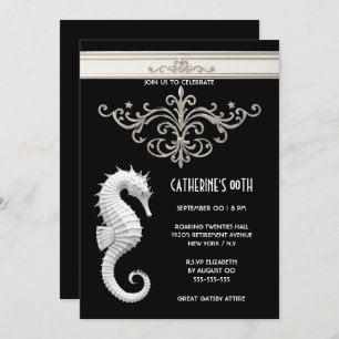 Seepferd Sommerstrand Geburtstag Schwarz-weiß Einladung