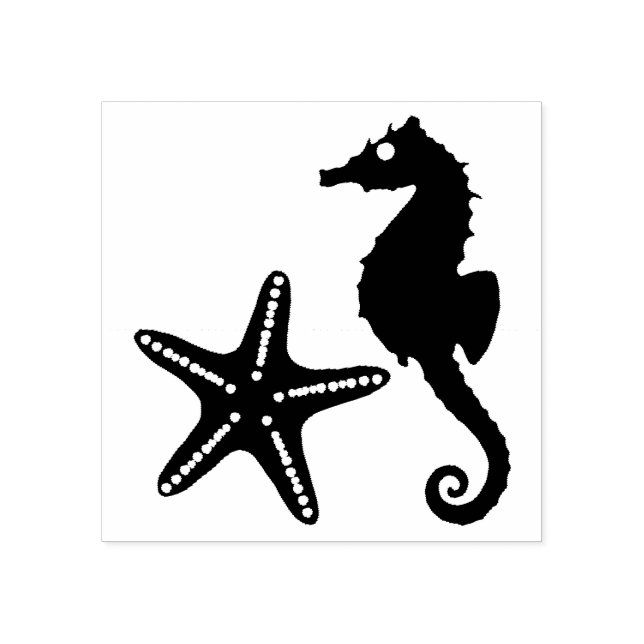 Seepferd & Star Fish Silhouette Gummistempel (Prägung)