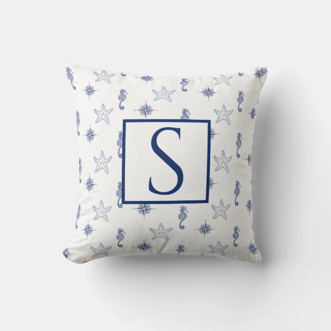 Seepferd Starfish Navy Blue Kissen (Vorderseite)