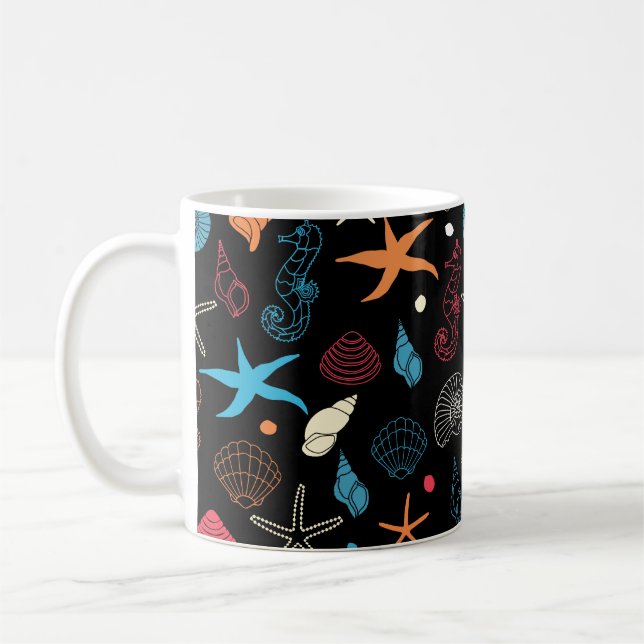 Seepferd Starfish Seashells Ocean Life Kaffeetasse (Links)