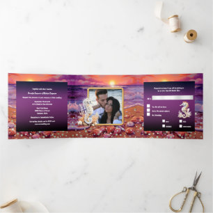 Seepferd tropische Insel Sonnenaufgang Strand Dreifach Gefaltete Einladung