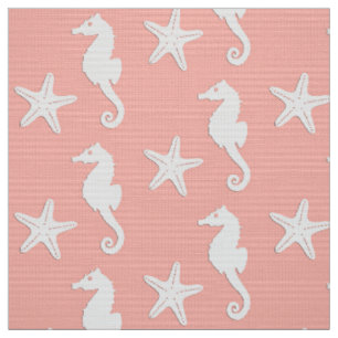 Seepferd u. Starfish - helles korallenrotes Rosa Stoff