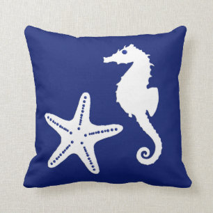 Seepferd u. Starfish - Marineblau und -WEISS Kissen