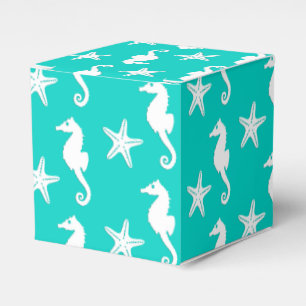 Seepferd u. Starfish - Weiß auf Türkis Geschenkschachtel