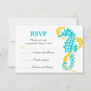 Seepferd und Algen türkisfarbene Hochzeit RSVP