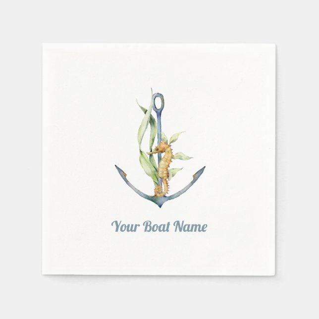 Seepferd und Anker mit Schiffsname Serviette (Vorderseite)