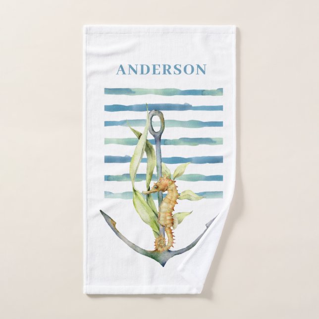 SEEPFERD- und Ankerdesign für KÜSTENWASSER Handtuch (Handtuch)
