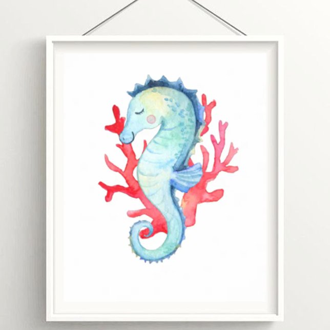 Seepferd und Korallen im Wasserbereich Poster (Von Creator hochgeladen)