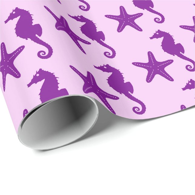 Seepferd und Seestern - Amethyst und Orchideen Geschenkpapier (Rolleneckpunkt)