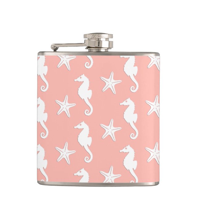 Seepferd und Seestern - Light Coral Pink Flachmann (Vorderseite)