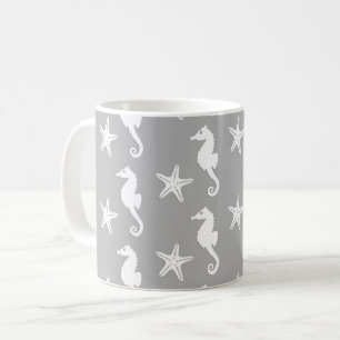 Seepferd und Seestern - weiß auf silbergrauem Grun Tasse