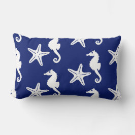 Seepferd und Seesterne - blau und weiß Kissen