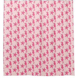 Seepferd und Seesterne - Korallenfarben Duschvorhang