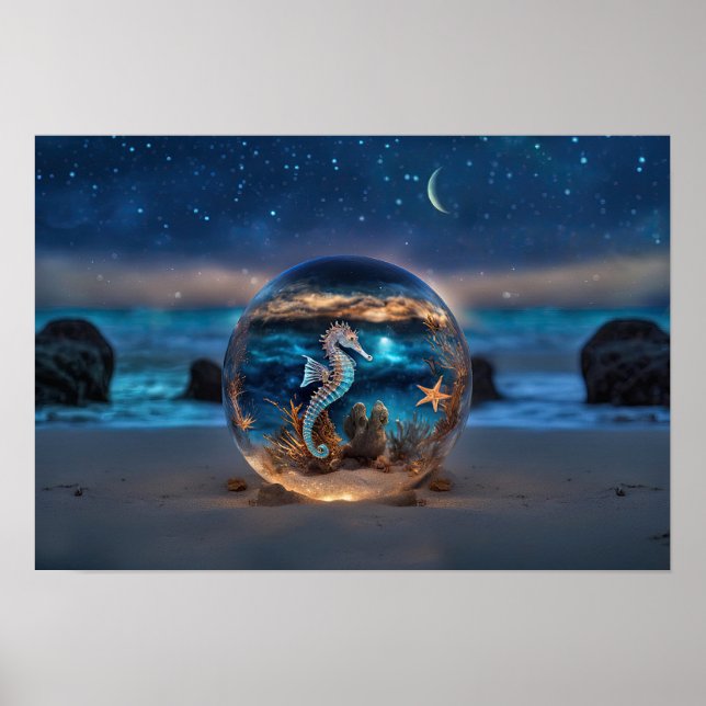 Seepferd und Starfish am Strand Unterwasser Poster (Vorne)