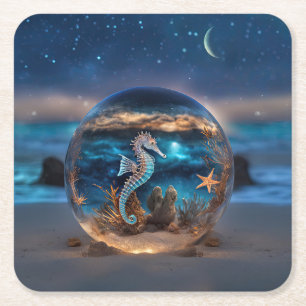 Seepferd und Starfish auf der Beach Fantasy Rechteckiger Pappuntersetzer