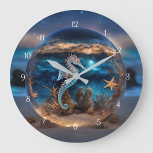 Seepferd und Starfish Beach Coastle Wall Clock Art Große Wanduhr