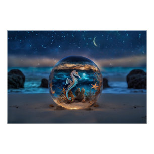 Seepferd und Starfish Beach Surreal Fantasie Poster