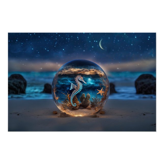 Seepferd und Starfish Beach Surreal Fantasie Poster (Vorderseite)