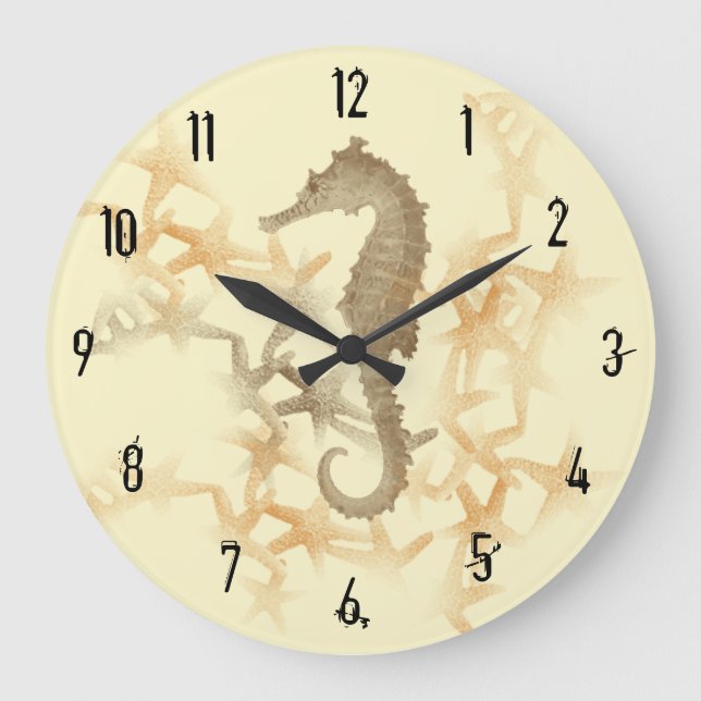Seepferd und Starfish Wall Clock von Julie Everhar Große Wanduhr (Vorderseite)