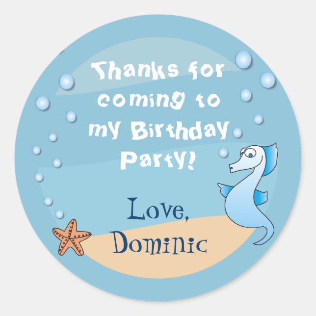 Seepferd unter dem Meer Vielen Dank, dass Sie Stic Runder Aufkleber (Vorderseite)