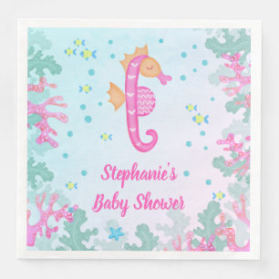 Seepferd unter der Seeblaues Baby-Dusche Serviette