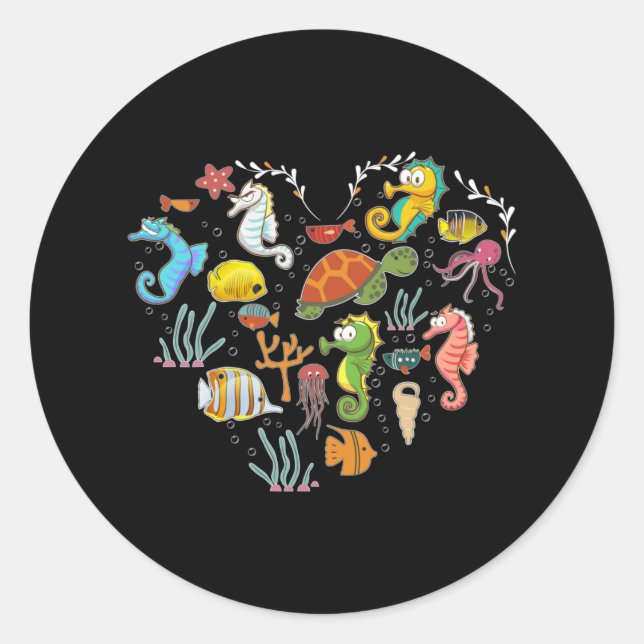 Seepferd Unterwasser Tierherz Runder Aufkleber (Vorderseite)
