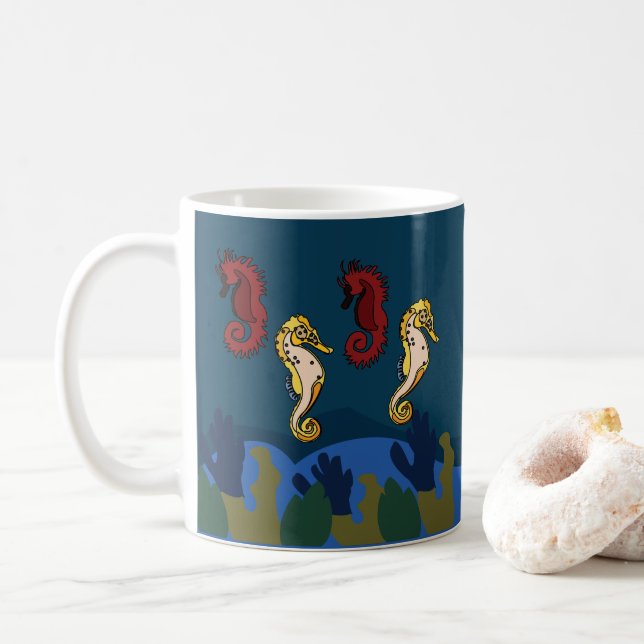 Seepferd Unterwasserstrand Kaffeetasse (Mit Donut)