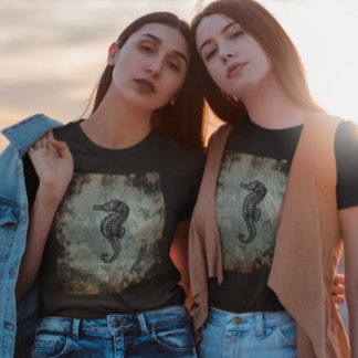 Seepferd Vintag Art Rusted Aquamarin Stone T-Shirt