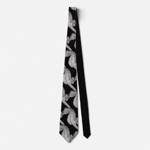Seepferd Vintag Print Black Silky Necktie Krawatte