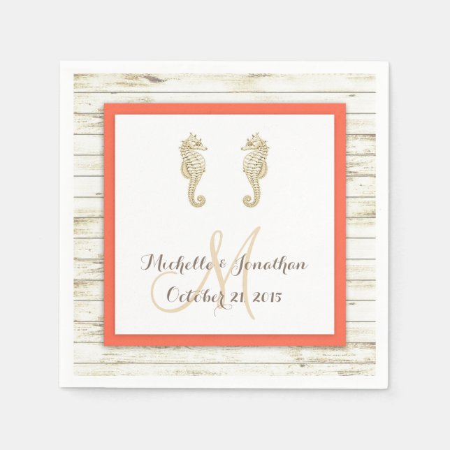 Seepferd Whitealkaal Wood Beach Wedding Napkin Serviette (Vorderseite)