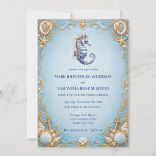 Seepferdchen-Anker-Strand-Thema-Muschel-Hochzeit Einladung
