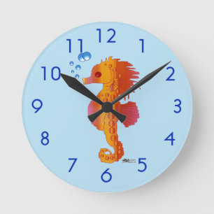 Seepferdchen-Blasen-Baby Runde Wanduhr