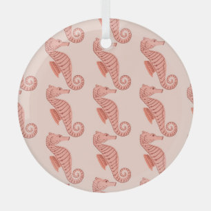 Seepferdchen-Doodle-Ornament: rosa Hintergrund. Ornament Aus Glas