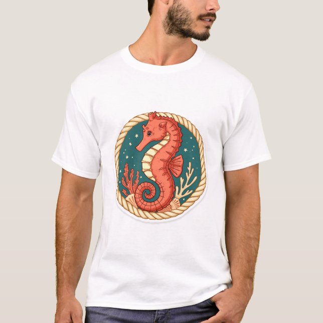Seepferdchen Im Seemannsgarn T-Shirt (Vorderseite)