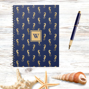 Seepferdchen in Elegant Navy und Gold Monogram Ini Notizblock