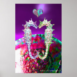 SEEPFERDCHEN IN LIEBE ROSA BLAU LILA PERLMUTT POSTER