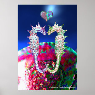 SEEPFERDCHEN IN LIEBE, ROSA BLAUE PERLMUTTER POSTER